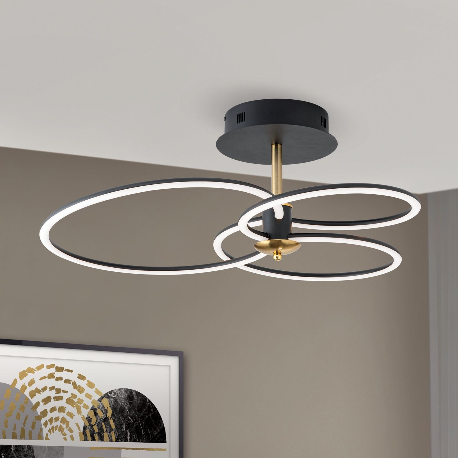 df34fcda-91c4-4e39-82f0-db1d7da8d0f4 Lampa de Tavan LED CHARLOTTE, Baza din otel, Nuanta Negru-auriu, Abajur policarbon opal LED LED41W/1700lm3000K, Lungime: 68cm, Lăţime: 59cm, Înălţime: 26cm ORION - imagine 1
