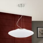 Lampa de Tavan Pendul BLANC, Baza soclu metal, Nuanta crom satinat, Abajur de sticlă opal mat, E27, 2x60W, Diametru 49cm, Inaltime 120cm ORION - imagine 4