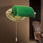 Lampa de perete HARVARD, Baza soclu alama solida, Nuanta alama aurie, Abajur de sticlă verde pivotant, Comutator cu snur de tragere, E14, 40W, Inaltime 32cm ORION - imagine 4