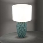 Lampa de masa TORTUGA, Baza ceramica verde, Abajur nuanta alba din stofa,  E27, 40W, Inaltime 49.5cm ORION