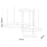 Pendul LED KOLK, Baza din otel, Abajur din aluminiu cu banda LED, Inele Orizontale auriu, alb sau negru combinabile, 180W/10200lm/3CCT Lumina calda-neutra-rece, Dimambil, Diametru 40/60/80cm, Lungime 115cm, Inaltime 200cm IP20 ORION - imagine 4