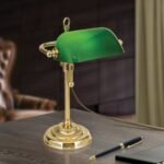 Lampa de masa HARVARD, Baza soclu alama solida, Nuanta alama aurie, Abajur de sticlă verde pivotant și reglabil pe înălțime, Comutator cu snur de tragere, E14, 40W, Inaltime 32cm ORION - imagine 4