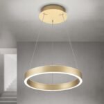 Pendul LED KOLK, Baza din otel, Abajur din aluminiu cu banda LED, Auriu periat, 40W/2500lm/3CCT Lumina calda-neutra-rece, Dimambil, Diametru 40cm, Inaltime 200cm IP20 ORION - imagine 3