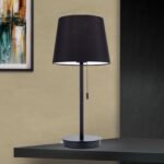 Lampa de masa LUDWIG, Baza soclu metalic negru, port USB integrat, Abajur nuanta neagru din stofa, Comutator cu snur de tragere, E27, 40W, Inaltime 50cm ORION - imagine 3