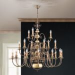 Candelabru FLAMISCH cu Lant din alama masiva patinata Stilluster cu Vultur LU 1239/12+6+3 PATINA M.A. si 21 de Brate E14 12+6+3x40W Imitatie Lumanari Inaltime 96cm + suspensie 70cm, diametru 106cm ORION