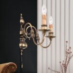 Aplica Stilluster FLAMISCH cu 2 brate, lucrata manual din alama masiva patinata Imitatie Lumanari E14 2x40W cu Intrerupator Snur ORION - imagine 4