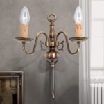 Aplica Stilluster FLAMISCH cu 2 brateWA 2-423/2 PATINA, lucrata manual din alama masiva patinata Soclu E14 2x40W Imitatie Lumanari  cu Intrerupator Snur ORION
