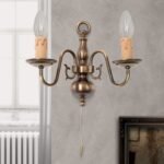 Aplica Stilluster FLAMISCH cu 2 brateWA 2-423/2 PATINA, lucrata manual din alama masiva patinata Soclu E14 2x40W Imitatie Lumanari  cu Intrerupator Snur ORION - imagine 4