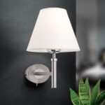 Aplica Perete KARA WA 2-1275/1 SATIN E27 1x60W Brat Metal Chrom tip Veioza cu Intrerupator Abajur Panza Crem ORION