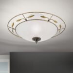 Plafoniera Florentina LUCA DL 7-338/2 ANTIK  E14 2x40W Suport Metal Alb, Abajur din Sticla Mat cu Picatele Albe si Modele din Fier Forjat Subtire Patina pe Margine, Diametru 40cmORION
