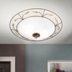Plafoniera Florentina LUCA DL 7-338/2 ANTIK  E14 2x40W Suport Metal Alb, Abajur din Sticla Mat cu Picatele Albe si Modele din Fier Forjat Subtire Patina pe Margine, Diametru 40cmORION - imagine 3