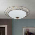 Plafoniera Florentina LUCA DL 7-338/2 ANTIK  E14 2x40W Suport Metal Alb, Abajur din Sticla Mat cu Picatele Albe si Modele din Fier Forjat Subtire Patina pe Margine, Diametru 40cmORION - imagine 4