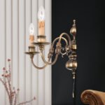 Aplica Stilluster FLAMISCH cu 2 brate, lucrata manual din alama masiva patinata Imitatie Lumanari E14 2x40W cu Intrerupator Snur ORION - imagine 6