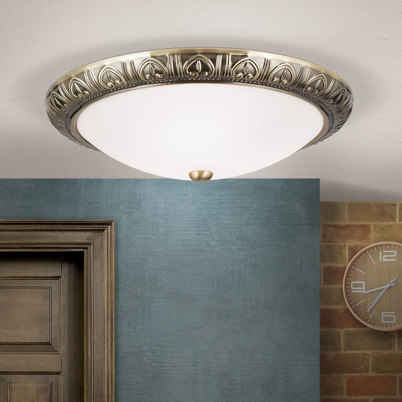 47069245 Plafoniera Vintage design rustic PANKOK DL 7-583/38 BRONZE E14 3x40W Rama cu Modele din Fier Forjat Subtire si Abajur Sticla Mat ORION - imagine 1