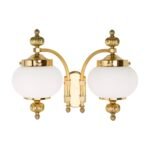 Aplica Perete Vintage WIENER NOSTALGIE WA 2-470/2MS ABW/328  OPAL GLANZEN E27 2x60W Cadru si Brate din Alama Masiva Auriu, Abajur Sticla Groasa Glob Alb ORION