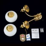 Aplica Perete Vintage WIENER NOSTALGIE WA 2-470/2MS ABW/328  OPAL GLANZEN E27 2x60W Cadru si Brate din Alama Masiva Auriu, Abajur Sticla Groasa Glob Alb ORION - imagine 6