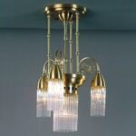 Lustra Reglabila STABCHENSERIE LU 1524/3+1 BRONZE 3x40W E14 + 1x60W E27 Baza Metal Auriu si Abajur Turturi de Sticla Cristalinizata ORION