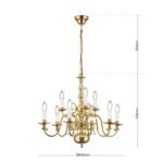 Candelabru cu Lant FLAMISCH Alama Luciosa LU 1235/6+3 MS E14 6+3x40W Inaltime 115cm Brate din Alama Solida ORION - imagine 5