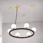 Lampă suspendată TUMBLER, Ø 65cm, G9 6 x 40W abajur glob sticla opal-mat, cadru metal finisaj negru IP 20 ORION - imagine 5