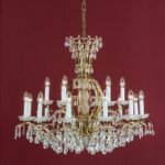 Candelabru Modern HIROHITO 18 Brate din Alama Masiva Placata cu Aur 24Kt, cu cristale SCHÖLER E14 18x40W ORION