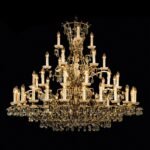 Candelabru Modern HIROHITO 45 Brate din Alama Masiva Placata cu Aur 24Kt, cu cristale SCHÖLER E14 45x40W ORION