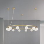 Lampă suspendată TUMBLER, Ø 120cm, G9 12 x 40W abajur glob sticla opal-mat orientată în jos, cadru metal finisaj alama mata IP 20 ORION