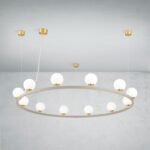 Lampă suspendată TUMBLER, Ø 120cm, G9 12 x 40W abajur glob sticla opal-mat orientată în sus, cadru metal finisaj kaki IP 20 ORION - imagine 5