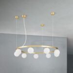 Lampă suspendată TUMBLER, Ø 90cm, G9 9 x 40W abajur glob sticla opal-mat orientată în jos, cadru metal finisaj alama mata IP 20 ORION