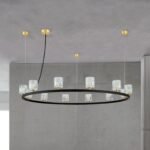 Lampă suspendată TUMBLER, Ø 115cm, G9 12 x 40W abajur sticla transparenta cu decupaj, cadru metal finisaj negru IP 20 ORION