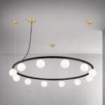 Lampă suspendată TUMBLER, Ø 120cm, G9 12 x 40W abajur glob sticla opal-mat, cadru metal finisaj negru IP 20 ORION - imagine 5