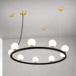 Lampă suspendată TUMBLER, Ø 90cm, G9 9 x 40W abajur glob sticla opal-mat orientată în sus, cadru metal finisaj negru IP 20 ORION - imagine 5
