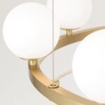 Lampă suspendată TUMBLER, Ø 90cm, G9 9 x 40W abajur glob sticla opal-mat orientată în sus, cadru metal finisaj alama mata IP 20 ORION - imagine 3