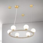 Lampă suspendată TUMBLER, Ø 65cm, G9 6 x 40W abajur glob sticla opal-mat, cadru metal finisaj kaki IP 20 ORION - imagine 5