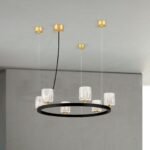 Lampă suspendată TUMBLER, Ø 60cm, G9 6 x 40W abajur sticla transparenta cu decupaj, cadru metal finisaj negru IP 20 ORION