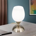 Veioza Mica TULPA LA 4-1115/1 PATINA E14 1X 60W Baza Metal Crom Patinat Abajur Sticla Alb Intrerupator pe Fir H210mm Ø90mm ORION - imagine 5