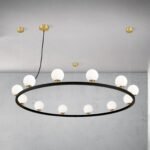 Lampă suspendată TUMBLER, Ø 120cm, G9 12 x 40W abajur glob sticla opal-mat orientată în sus, cadru metal finisaj negru IP 20 ORION - imagine 5