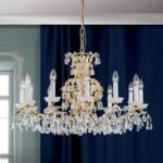 Candelabru Modern HIROHITO 12 Brate din Alama Masiva Placata cu Aur 24Kt, cu cristale SCHÖLER E14 12x40W ORION