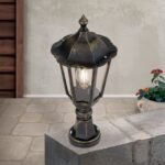 Lampadar pentru exterior PUCHBERG,  E27 1x60W aluminiu finisaj negru/auriu, geam fumuriu inaltime 53cm IP40 ORION