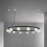 Lampă suspendată TUMBLER, Ø 120cm, G9 12 x 40W abajur glob sticla opal-mat, cadru metal finisaj negru IP 20 ORION