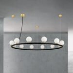 Lampă suspendată TUMBLER, Ø 120cm, G9 12 x 40W abajur glob sticla opal-mat orientată în sus, cadru metal finisaj negru IP 20 ORION