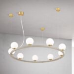 Lampă suspendată TUMBLER, Ø 90cm, G9 9 x 40W abajur glob sticla opal-mat orientată în sus, cadru metal kaki IP 20 ORION - imagine 5