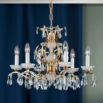 Candelabru Modern HIROHITO 6 Brate din Alama Masiva Placata cu Aur 24Kt, cu cristale SCHÖLER E14 6x40W ORION