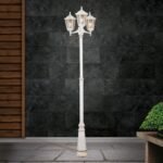 Lampadar pentru exterior PUCHBERG,  E27 3x60W aluminiu finisaj alb/auriu, geam fumuriu inaltime 255cm IP43 ORION - imagine 3