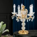 Lampa de masa moderna HIROHITO 5 Brate din Alama Masiva Placata cu Aur 24Kt, cristale SCHÖLER E14 5x40W ORION