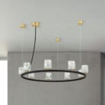 Lampă suspendată TUMBLER, Ø 85cm, G9 9 x 40W abajur sticla transparenta cu decupaj, cadru metal finisaj negru IP 20 ORION