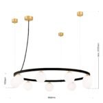 Lampă suspendată TUMBLER, Ø 90cm, G9 9 x 40W abajur glob sticla opal-mat, cadru metal finisaj negru IP 20 ORION - imagine 6