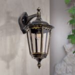 Aplica pentru exterior PUCHBERG in jos,  E27 1x60W aluminiu finisaj negru/auriu, geam fumuriu inaltime 45cm IP44 ORION - imagine 4