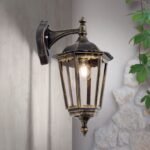 Aplica pentru exterior PUCHBERG in jos,  E27 1x60W aluminiu finisaj negru/auriu, geam fumuriu inaltime 45cm IP44 ORION - imagine 3