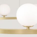 Lampă suspendată TUMBLER, Ø 90cm, G9 9 x 40W abajur glob sticla opal-mat orientată în sus, cadru metal finisaj alama mata IP 20 ORION - imagine 4