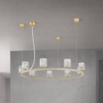 Lampă suspendată TUMBLER, Ø 85cm, G9 9 x 40W abajur sticla transparenta cu decupaj, cadru metal finisaj kaki IP 20 ORION